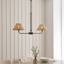 Jericho - Matt Black 2 Light over Island Fitting with Natural Rattan