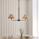 Endon-125457 - Jericho - Matt Black 2 Light over Island Fitting with Natural Rattan