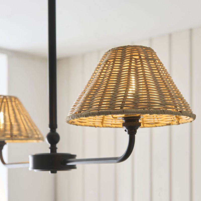 Endon-125457 - Jericho - Matt Black 2 Light over Island Fitting with Natural Rattan