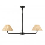 Jericho - Matt Black 2 Light over Island Fitting with Natural Rattan