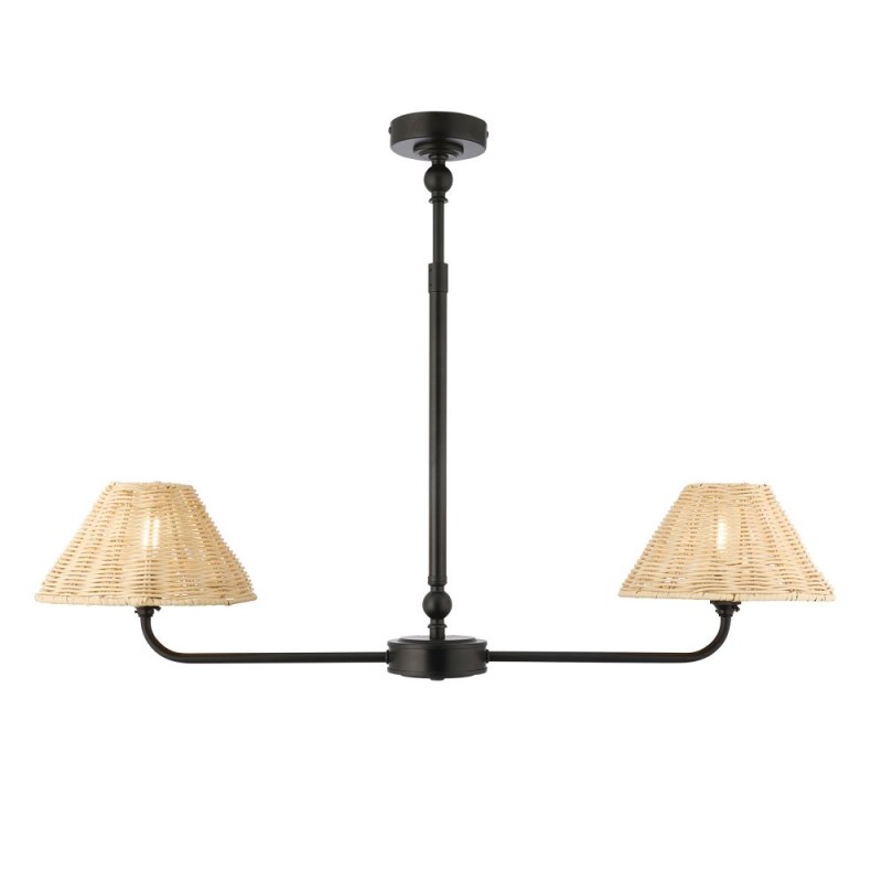 Endon-125457 - Jericho - Matt Black 2 Light over Island Fitting with Natural Rattan