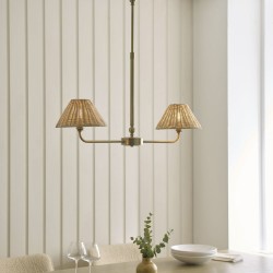 Jericho - Antique Brass 2 Light over Island Fitting with Natural Rattan