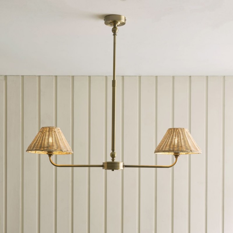 Endon-125458 - Jericho - Antique Brass 2 Light over Island Fitting with Natural Rattan