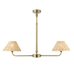 Jericho - Antique Brass 2 Light over Island Fitting with Natural Rattan