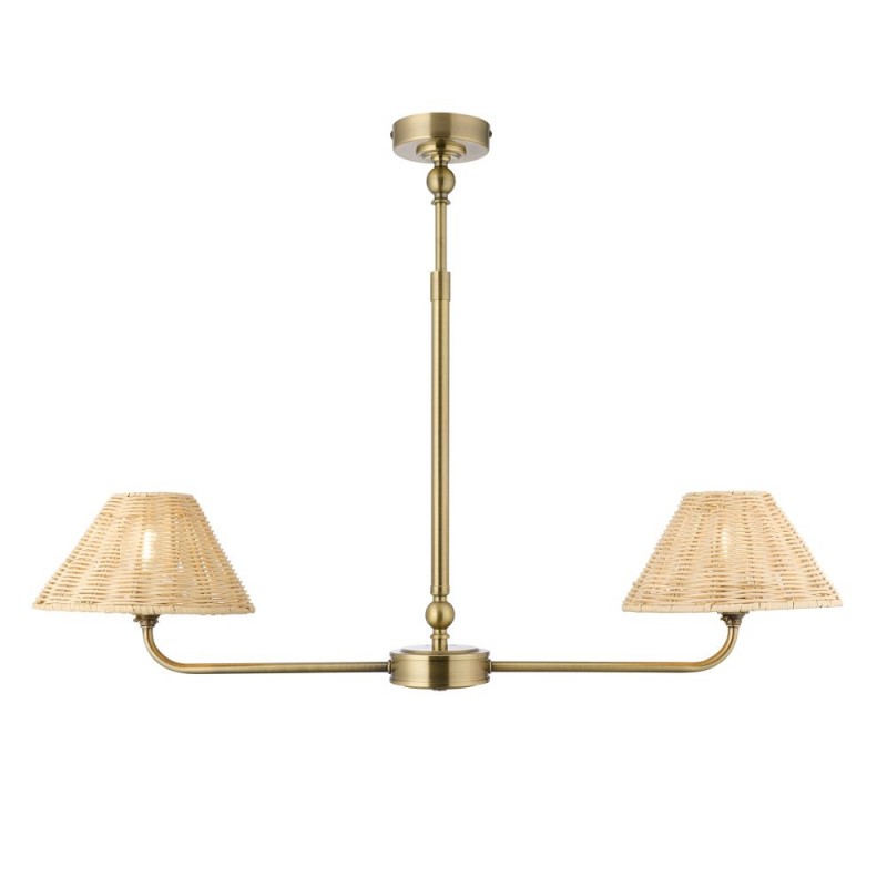 Endon-125458 - Jericho - Antique Brass 2 Light over Island Fitting with Natural Rattan