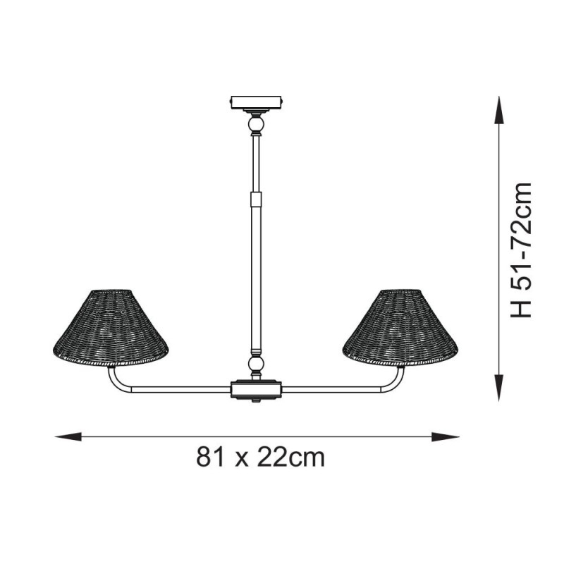 Endon-125458 - Jericho - Antique Brass 2 Light over Island Fitting with Natural Rattan