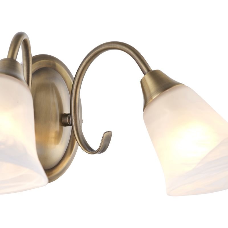 Wall Lights - Hardwick - Alabaster Glass with Antique Brass Twin Wall Lamp Endon-144-2AN - Hardwick - Alabaster Glass with Antique Brass Twin Wall Lamp