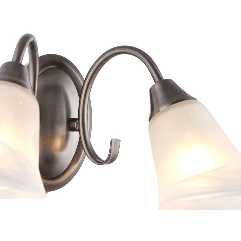 Wall Lights - Hardwick - Alabaster Glass with Antique Silver Twin Wall Lamp Endon-144-2AS - Hardwick - Alabaster Glass with Antique Silver Twin Wall Lamp
