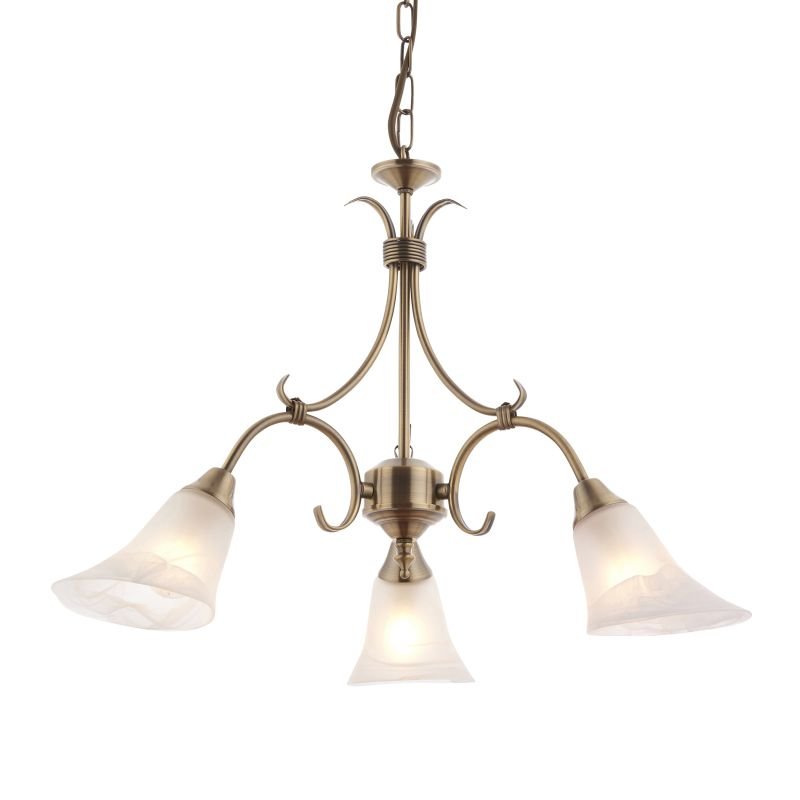 Ceiling Lights - Hardwick - Alabaster Glass with Antique Brass 3 Light Pendant Endon-144-3AN - Hardwick - Alabaster Glass with Antique Brass 3 Light Pendant