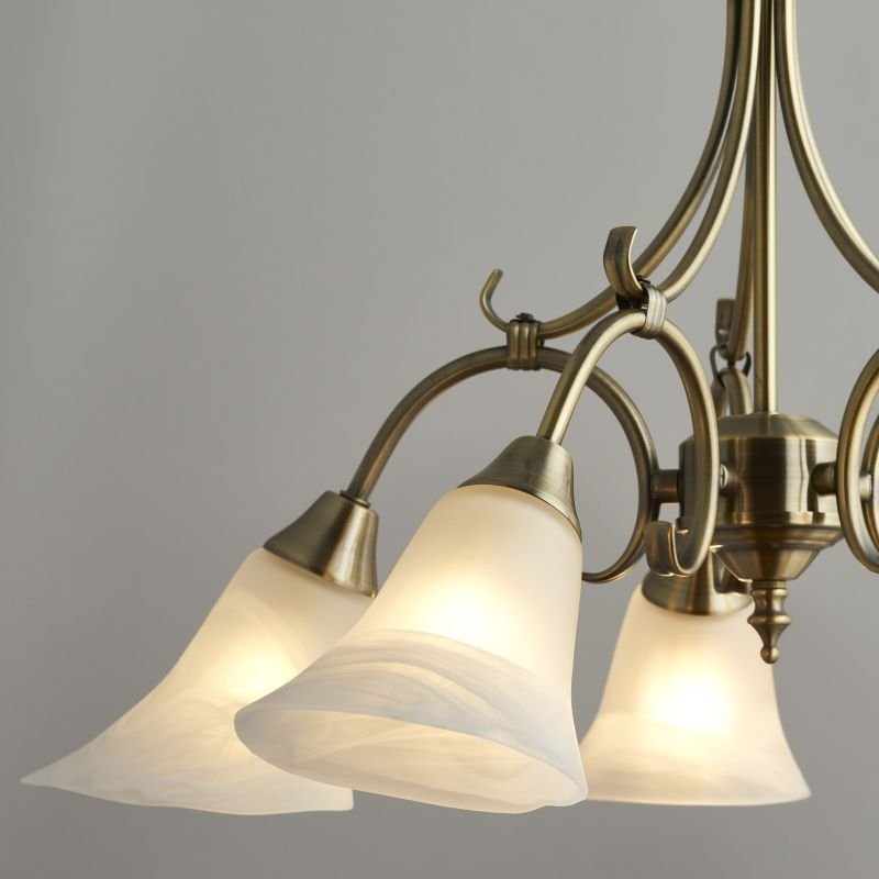 Ceiling Lights - Hardwick - Alabaster Glass with Antique Brass 5 Light Pendant Endon-144-5AN - Hardwick - Alabaster Glass with Antique Brass 5 Light Pendant