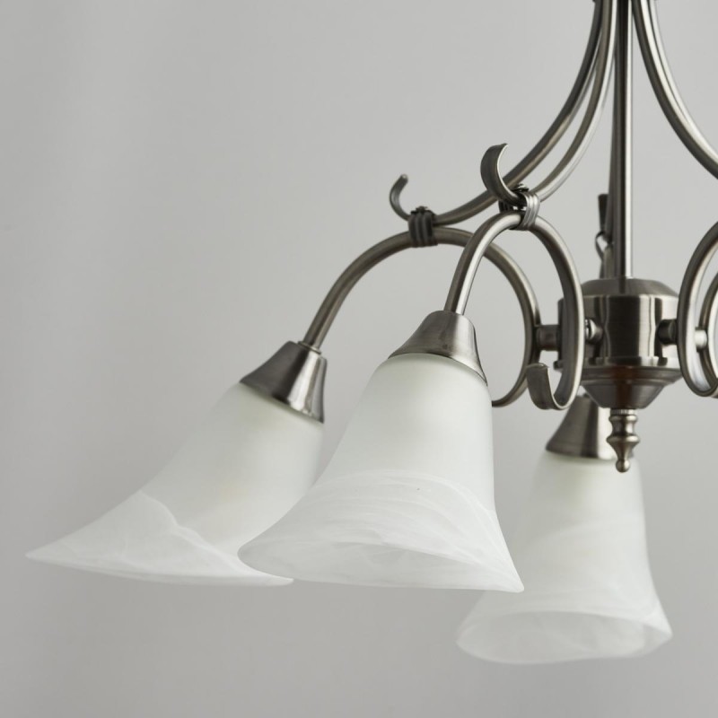 Ceiling Lights - Hardwick - Alabaster Glass with Antique Silver 5 Light Pendant Endon-144-5AS - Hardwick - Alabaster Glass with Antique Silver 5 Light Pendant