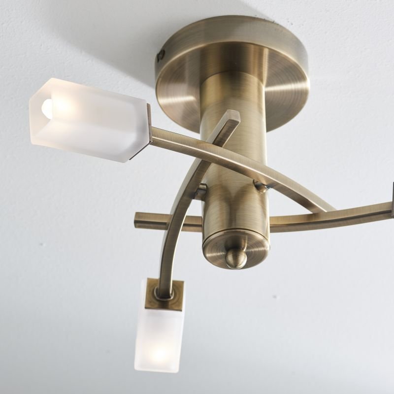 Endon-146-3AB - Havana - Frosted Glass with Antique Brass 3 Light Ceiling Lamp