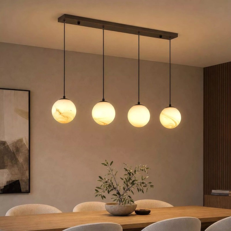 Searchlight-38191-4LT - Carrara - Latte 4 Light over Island Fitting with Marble Glass