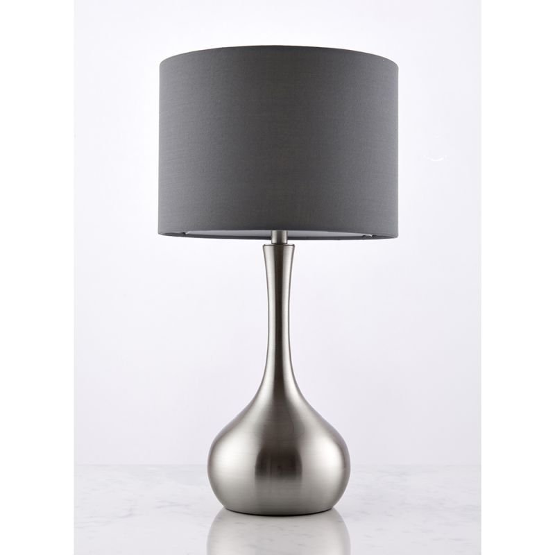 Endon-61192 - Piccadilly - Grey Shade & Satin Nickel Table Lamp