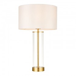 Lessina - Clear Glass & Satin Brass Table Lamp with Vintage White Shade Lessina - Clear Glass & Satin Brass Table Lamp with Vintage White Shade