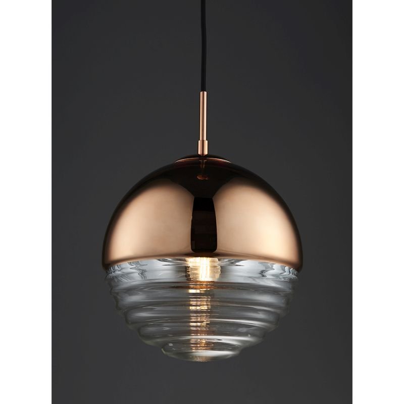 Endon-68956 - Paloma - Clear Ribbed Glass & Polished Copper Pendant