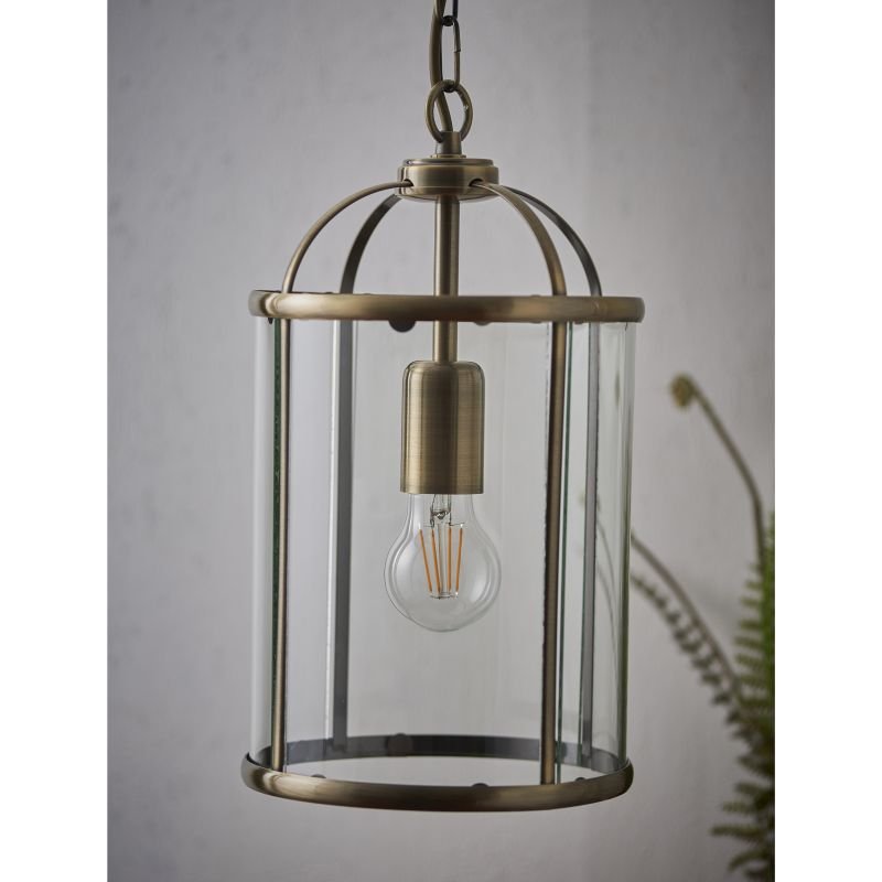 Endon-69454 - Lambeth - Antique Brass with Glass Single Lantern Pendant