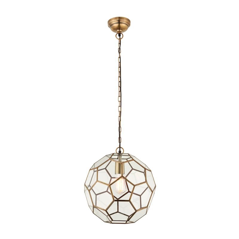 Endon-69784 - Miele - Hexagonal Glass & Antique Brass Single Lantern