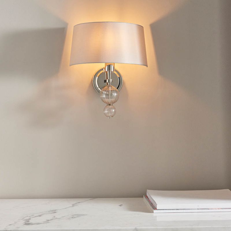 Wall Lights - Darlaston - Grey Shade & Polished Nickel Wall Lamp Endon-70369 - Darlaston - Grey Shade & Polished Nickel Wall Lamp