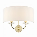 Nixon - Brass Twin Wall Lamp with Crystal & Vintage White Shade Nixon - Brass Twin Wall Lamp with Crystal & Vintage White Shade
