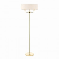 Nixon - Brass 2 Light Floor Lamp with Crystal & Vintage White Shade Nixon - Brass 2 Light Floor Lamp with Crystal & Vintage White Shade