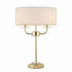 Nixon - Brass 2 Light Table Lamp with Crystal & Vintage White Shade Nixon - Brass 2 Light Table Lamp with Crystal & Vintage White Shade