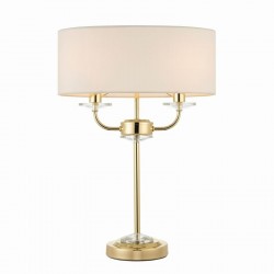 Nixon - Brass 2 Light Table Lamp with Crystal & Vintage White Shade Nixon - Brass 2 Light Table Lamp with Crystal & Vintage White Shade