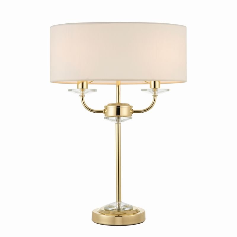 Endon-70564 - Nixon - Brass & Crystal 2 Light Table Lamp with Vintage White Shade