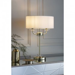 Nixon - Brass 2 Light Table Lamp with Crystal & Vintage White Shade Nixon - Brass 2 Light Table Lamp with Crystal & Vintage White Shade