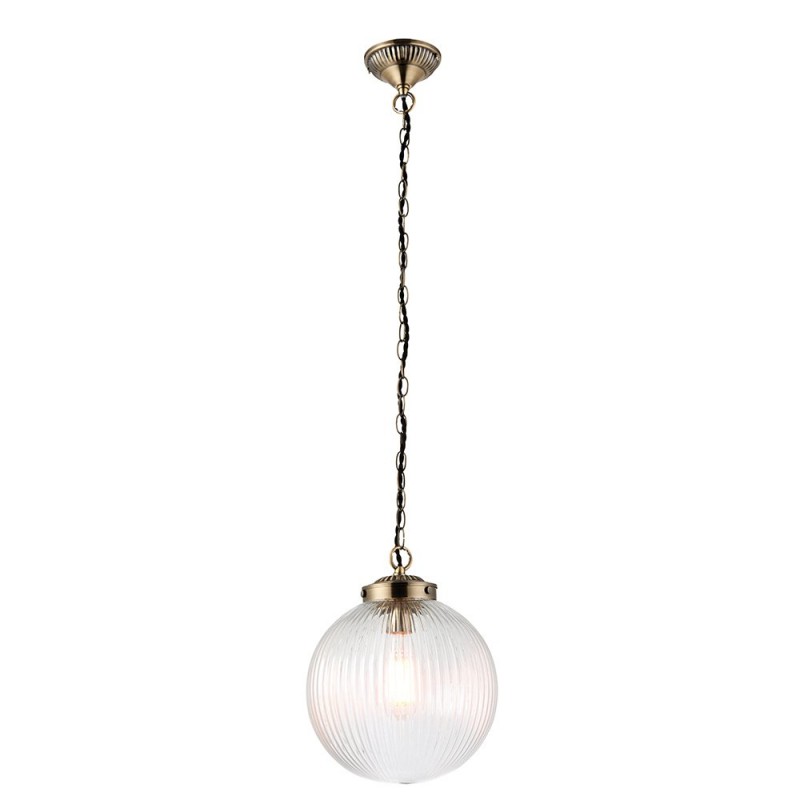 Endon-71123 - Brydon - Antique Brass with Clear Ribbed Glass Pendant