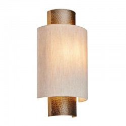 Indara - Hammered Bronze Wall Lamp with Natural Linen Shade Indara - Hammered Bronze Wall Lamp with Natural Linen Shade