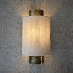 Indara - Hammered Bronze Wall Lamp with Natural Linen Shade Indara - Hammered Bronze Wall Lamp with Natural Linen Shade