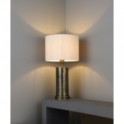 Indara - Hammered Bronze Table Lamp with Natural Linen Shade Indara - Hammered Bronze Table Lamp with Natural Linen Shade