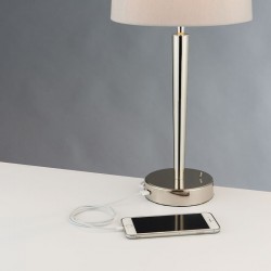 Syon - Bright Nickel USB Table Lamp with Mink Shade Syon - Bright Nickel USB Table Lamp with Mink Shade
