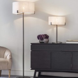 Hayfield - Brushed Bronze Floor Lamp with Natural Linen Shade