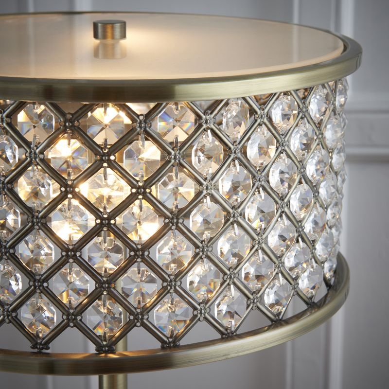 Table & Floor Lamp - Hudson - Crystal & Opal Diffuser with Antique Brass Table Lamp Endon-72749 - Hudson - Crystal & Opal Diffuser with Antique Brass Table Lamp
