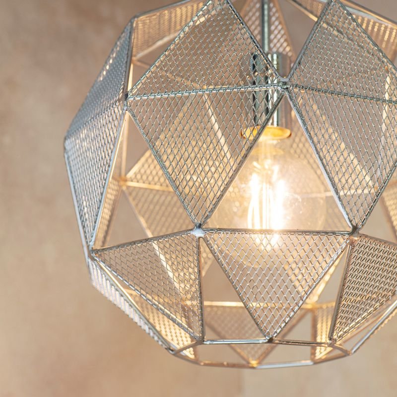 Ceiling Lights - Armour - Chrome Geometric Cage Pendant Endon-72817 - Armour - Chrome Geometric Cage Pendant