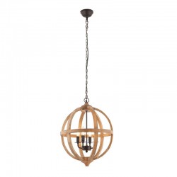 Toba - Dark Bronze 4 Light Pendant with Natural Wood Shade
