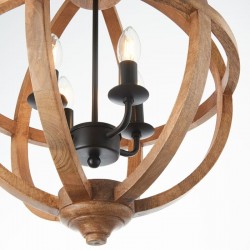 Toba - Dark Bronze 4 Light Pendant with Natural Wood Shade