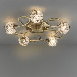 Aherne - Antique Brass 5 Light Centre Fitting with Decorative Glasses Aherne - Antique Brass 5 Light Centre Fitting with Decorative Glasses