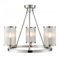 Easton - Nickel 3 Light Ceiling Lamp with Ribbed & Bubble Glasses Easton - Nickel 3 Light Ceiling Lamp with Ribbed & Bubble Glasses