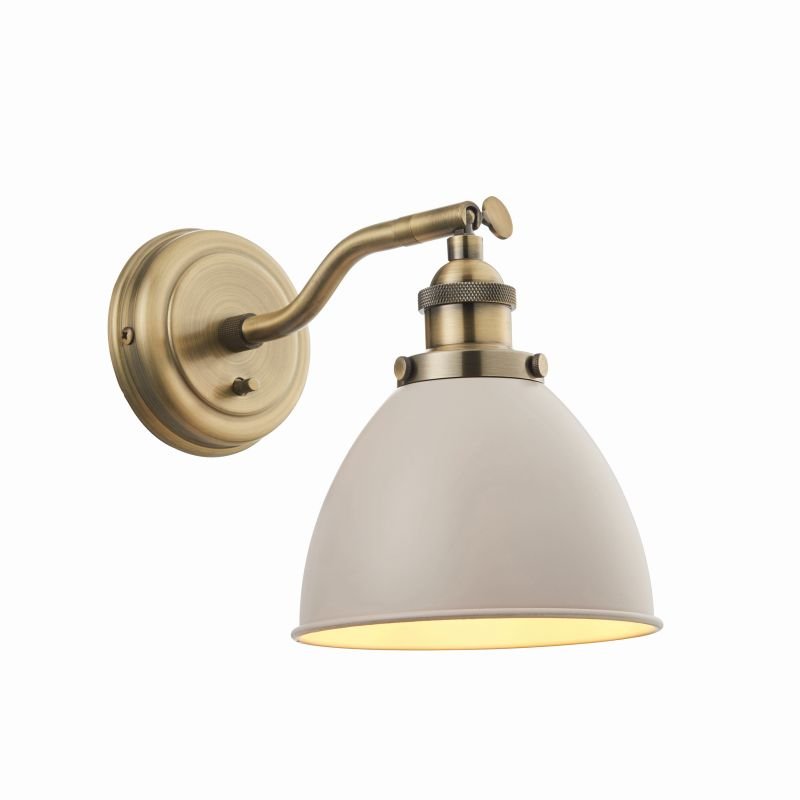 Endon-76330 - Franklin - Antique Brass Wall Lamp with Taupe Metal Shade
