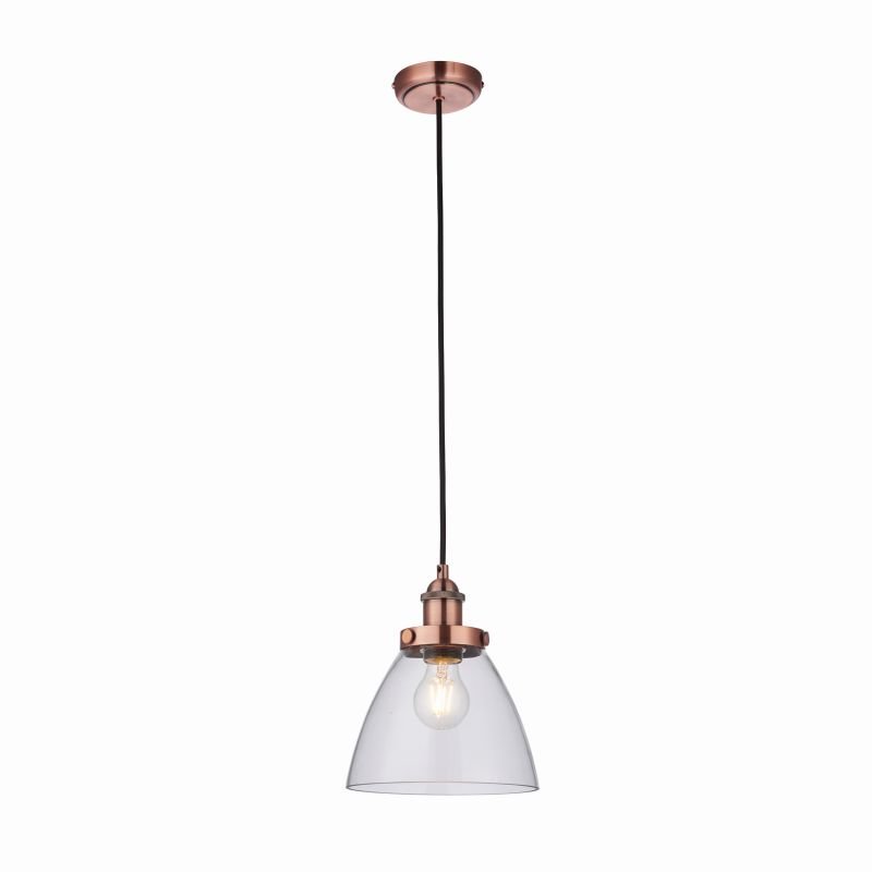 Endon-76332 - Hansen - Aged Copper with Clear Glass Hanging Pendant