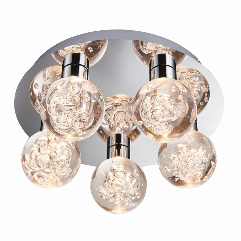 Bathroom Lights - Versa - LED Polished Chrome with Globe 5 Light Ceiling Lamp Endon-76365 - Versa - LED Polished Chrome with Globe 5 Light Ceiling Lamp