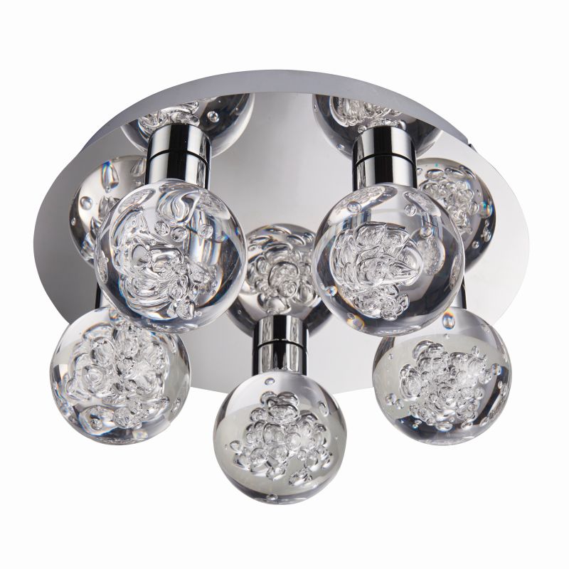 Bathroom Lights - Versa - LED Polished Chrome with Globe 5 Light Ceiling Lamp Endon-76365 - Versa - LED Polished Chrome with Globe 5 Light Ceiling Lamp