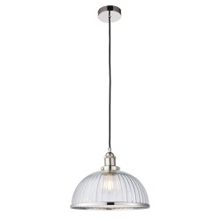 Hansen - Bright Nickel Pendant with Ribbed Clear Glass Hansen - Bright Nickel Pendant with Ribbed Clear Glass