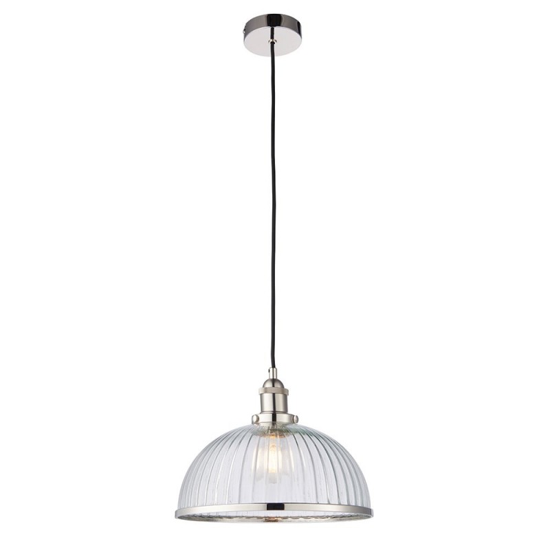 Endon-76713 - Hansen - Bright Nickel Pendant with Ribbed Clear Glass