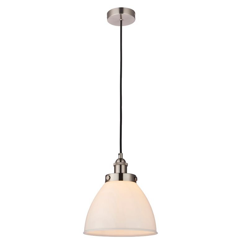 Ceiling Lights - Rowan - Opal Glass & Satin Nickel Pendant Endon-76758 - Rowan - Opal Glass & Satin Nickel Pendant