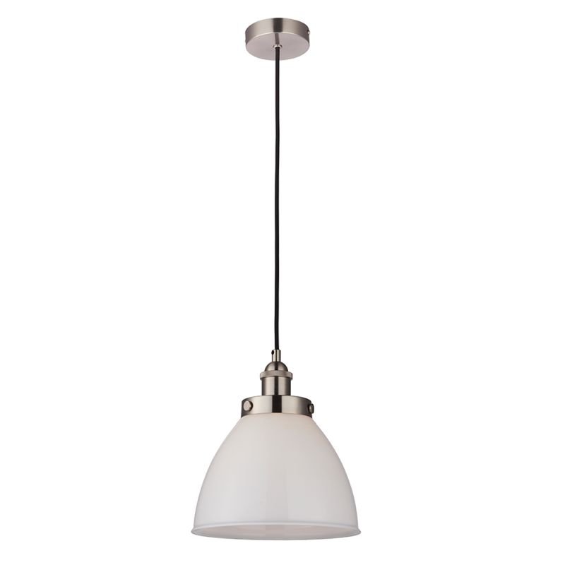 Ceiling Lights - Rowan - Opal Glass & Satin Nickel Pendant Endon-76758 - Rowan - Opal Glass & Satin Nickel Pendant