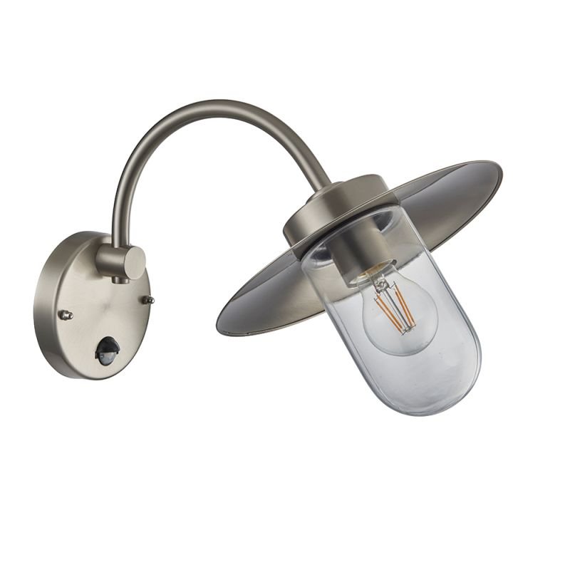 Outdoor - Lincoln - Brushed Stainless Steel & Glass PIR Wall Lamp Endon-76834 - Lincoln - Brushed Stainless Steel & Glass PIR Wall Lamp